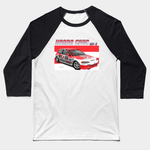 Honda Civic SiR-II Baseball T-Shirt by PjesusArt